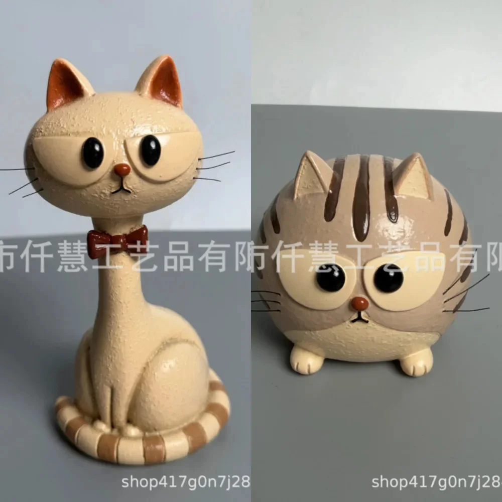 Resin Cat Statue Sculpture Long Neck Kitty Figurine Vintage Home Decor Living Room Table Ornament Birthday Gift For Her