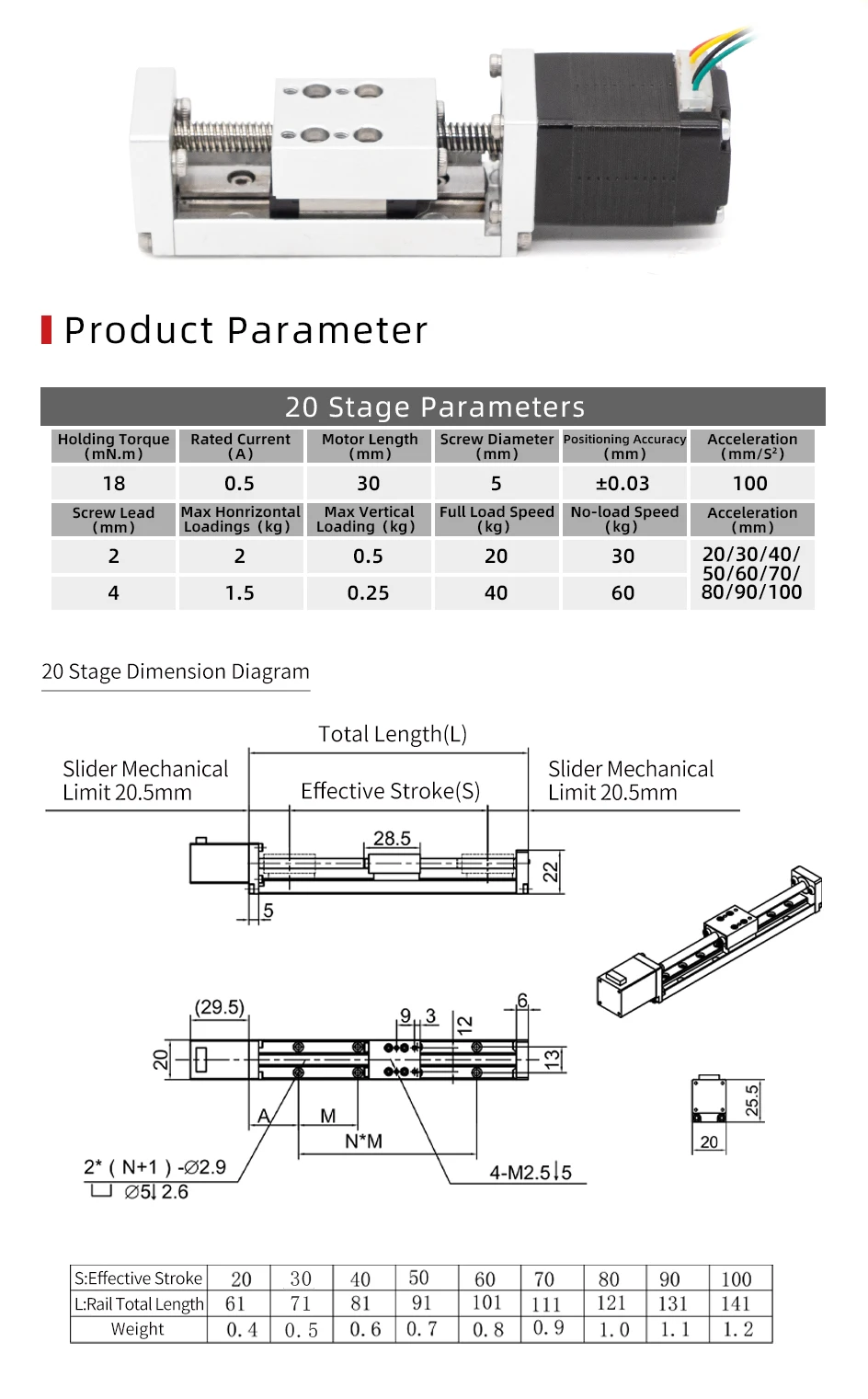 UMOT Mini Nema8 40 mm Hub Kugelumlaufspindel Schlitten Linearführungsschiene Bewegungsmodul DC T-Typ motorisierte lineare Bühne CNC-Schiebetisch – Detail 6