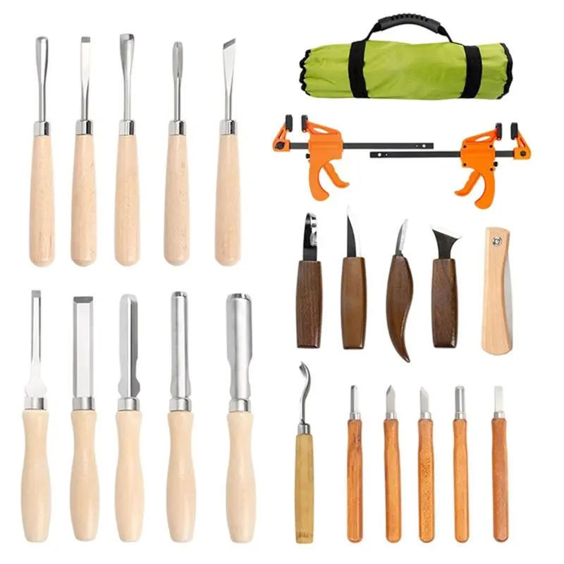 AB66-23Pcs Wooden Carving Chisel Set, Woodworking Tools With Pouch For Carving Projects,Ideal For Beginners And Professionals