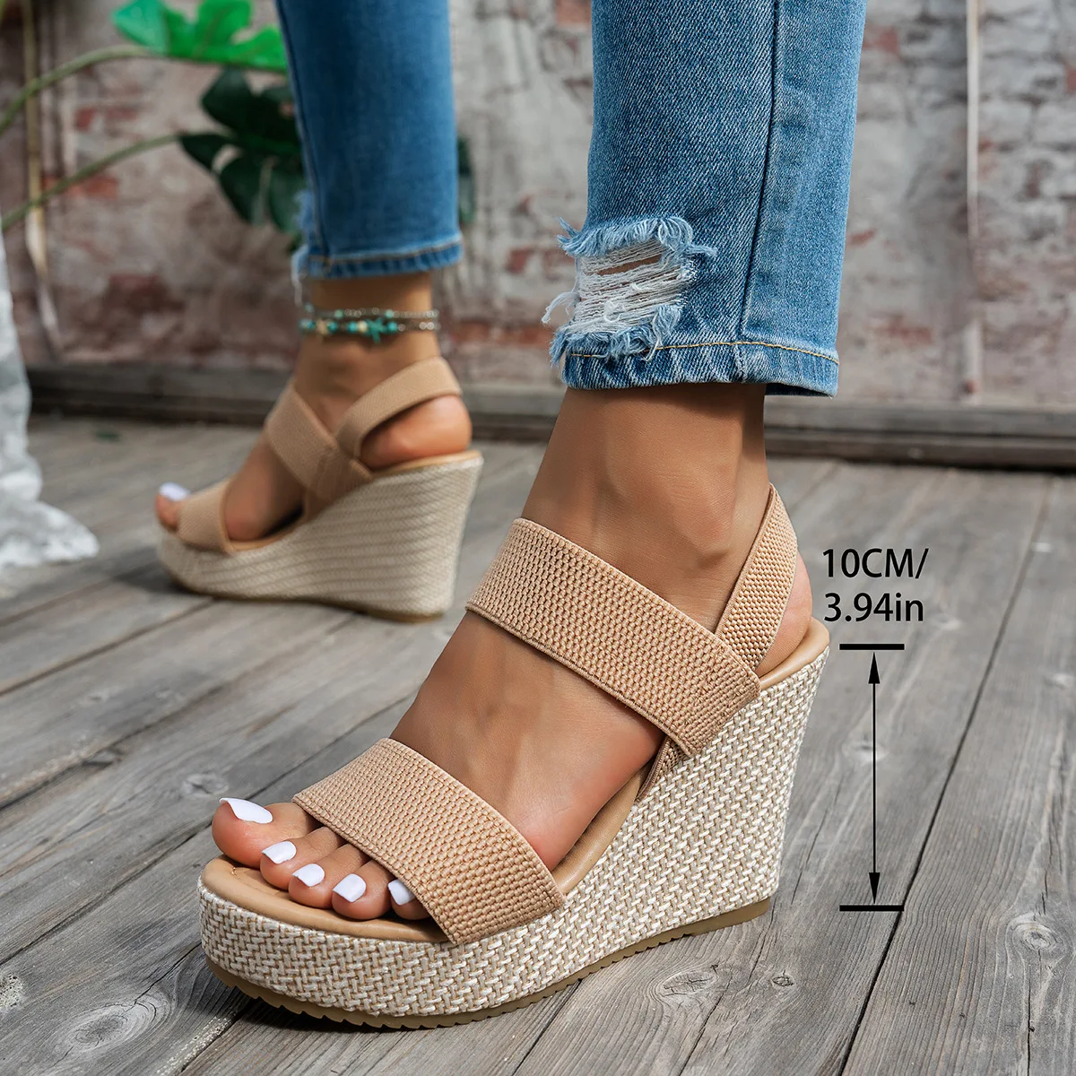 

Women's summer thick-soled elastic wedge sandals, cake, plus-size Roman sandals