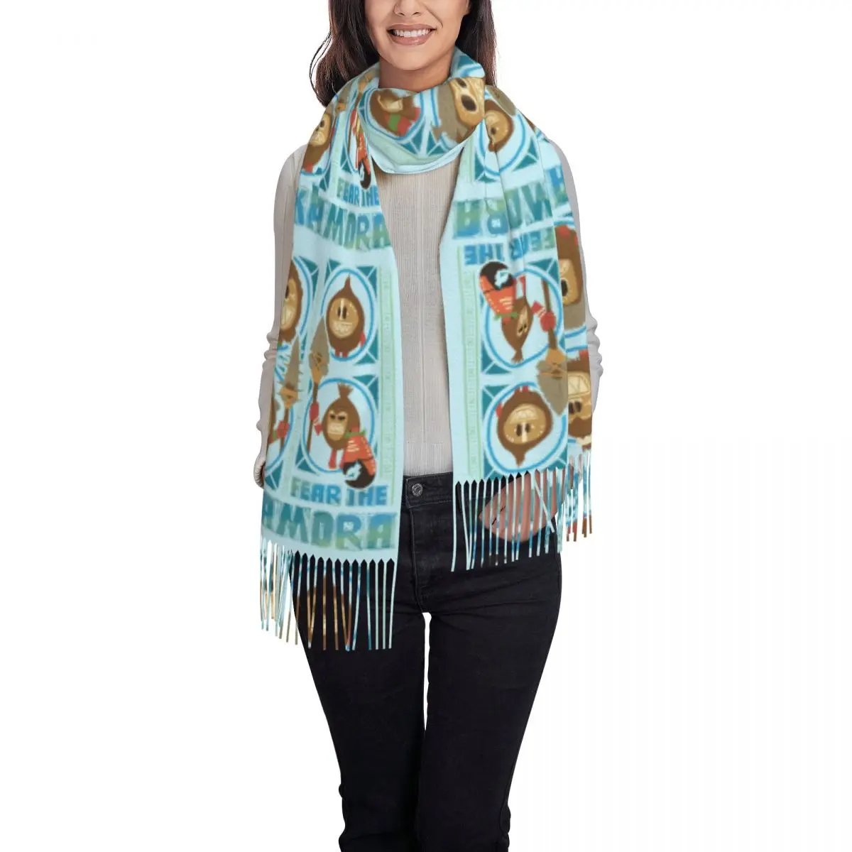 Custom Moana Fear The Kakamora Tassel Scarf Women Winter Warm Shawls Wraps Ladies Scarves