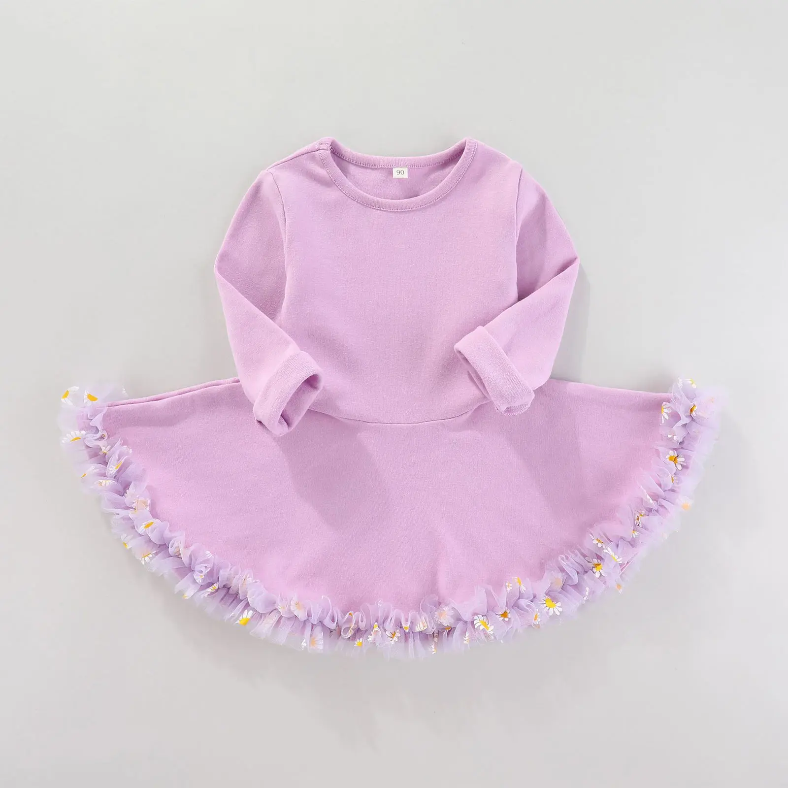 Toddler Girl Long Sleeve Cotton Ruffled Flower Mesh Tutu Dress Spring Autumn Birthday Wedding Party Daily School Holiday Costume