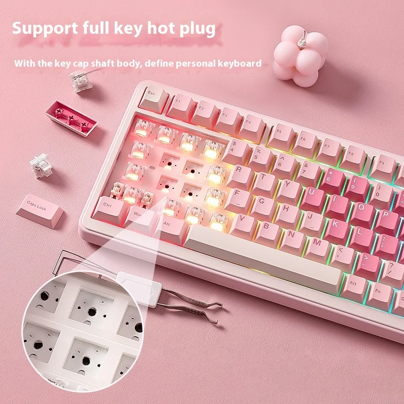 KEYNOUO BO75 Pro Mechanical Keyboard 87% Layout PBT Original Height Keycaps Dynamic RGB Wireless COntrol Knob Customzied Switch