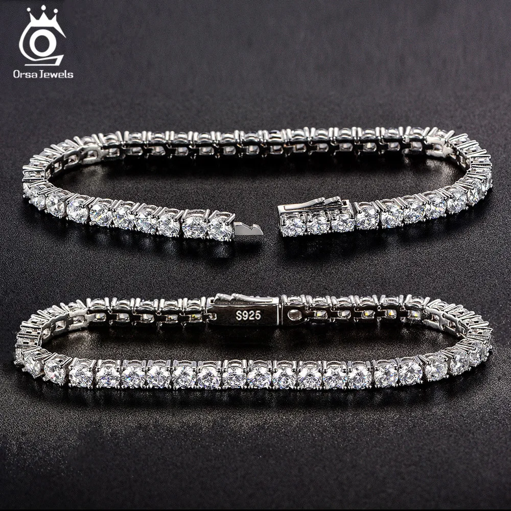 ORSA JEWELS autentyczne 925 srebro łańcuszek tenisowy bransoletka proces formowania ręcznie wysokiej klasy łańcuszek na rękę dla mężczyzny kobieta SB128