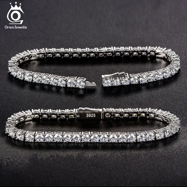 ORSA JEWELS autentyczne 925 srebro łańcuszek tenisowy bransoletka proces formowania ręcznie wysokiej klasy łańcuszek na rękę dla mężczyzny kobieta SB128
