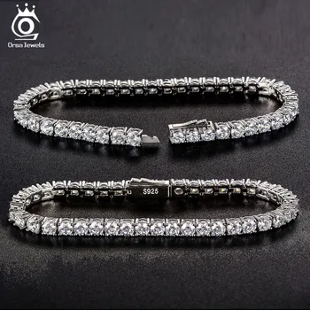 ORSA JEWELS Authentic 925 Sterling Silver Tennis Chain Bracelet Molding Process Hanmade High-end Hand Chain for Man Woman SB128