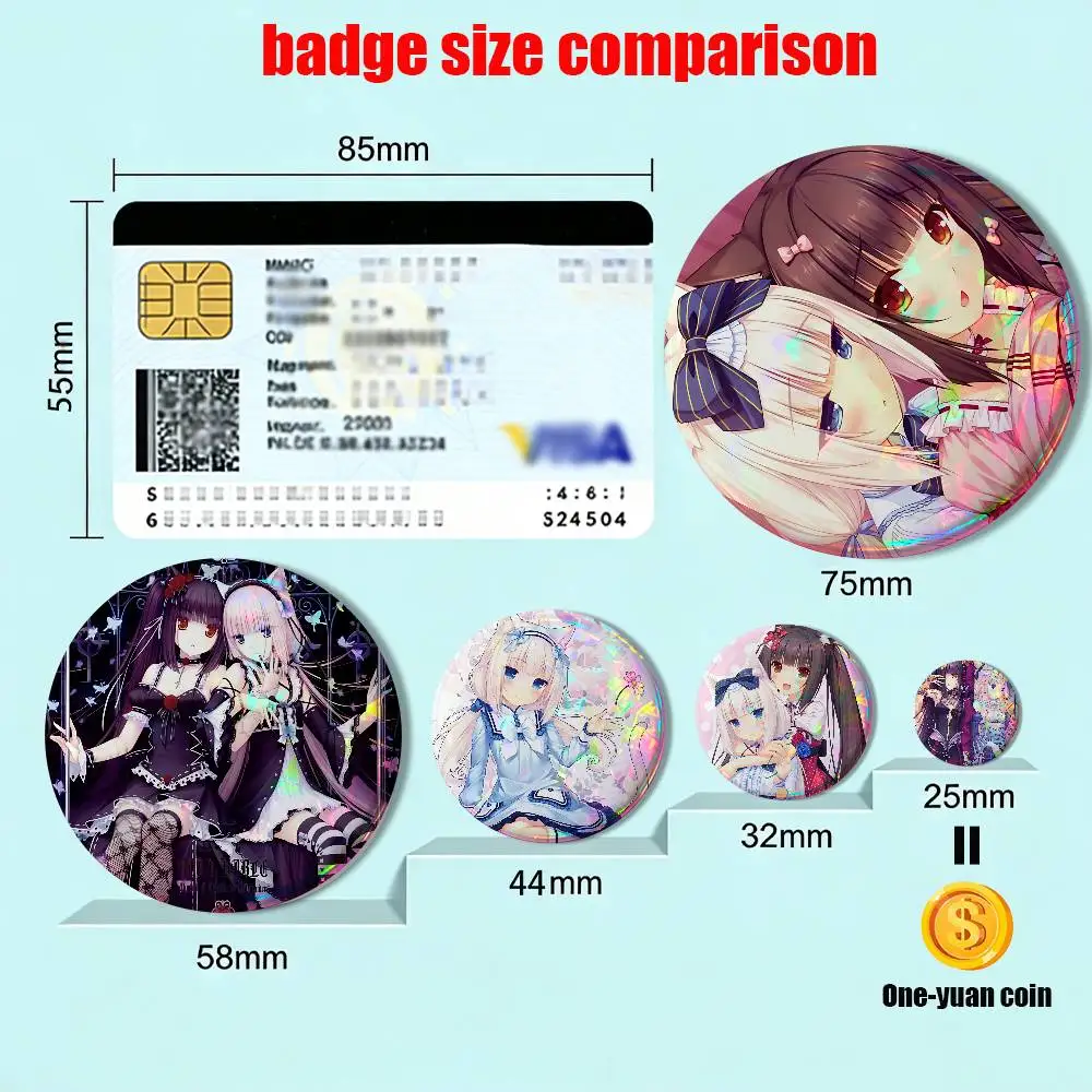 Chocola Twin partners Nekopara Vanilla Round Exquisite Badge Brooches Creative Pins For Clothes Hat Backpack Gift Accessories