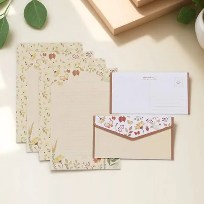 

5 комплектов конвертов с цветочным узором и бумагой для писем, 15 конвертов, 30 листов канцелярской бумаги для ежедневного письма и приглашений