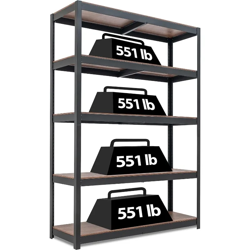 

House Z-Beam 48" Wide Heavy Duty Garage Storage Shelving Adjustable 5-Tier Metal Shelves Laminated Wood Organization