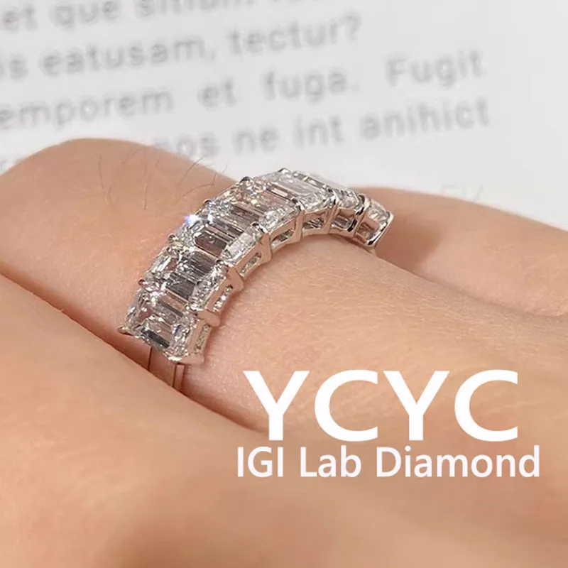 

customize Eternity band Ring ﻿Lab Grown Diamond Ring 14K Gold Emerald Cut Diamond CVD HPHT DEF VS 7PCS each 0.2ct -0.5ct