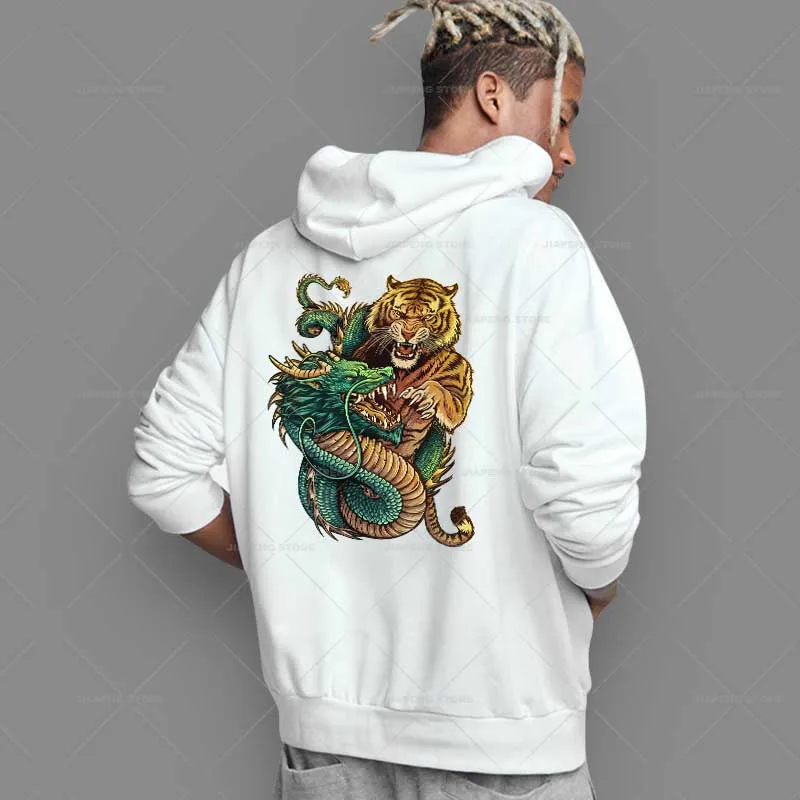 Dragon Tiger Battle Print Warmteoverdracht Vinyl Stickers Ijzer Op Transfers Voor Man Kleding Hoodie Cool Patches Wasbare Appliques