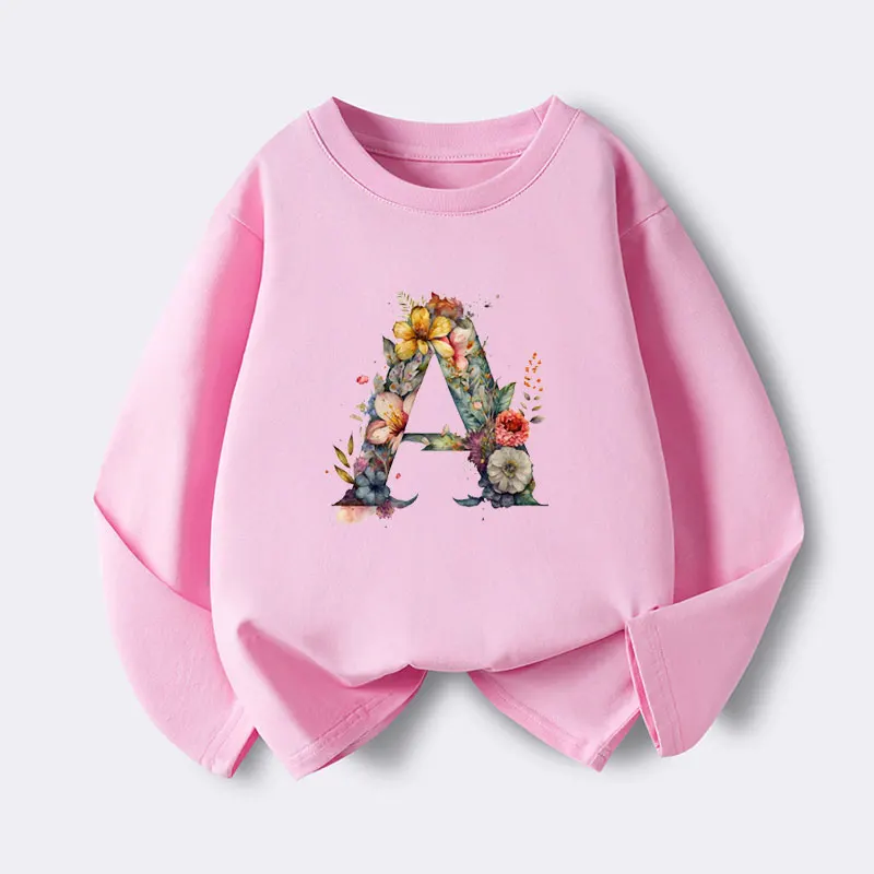 

Autumn Kids Letter T-shirt Pink Print Girls Boys Tshirt Children Long Sleeves T Shirt Fashion Cotton Tee Clothes Winter Warm