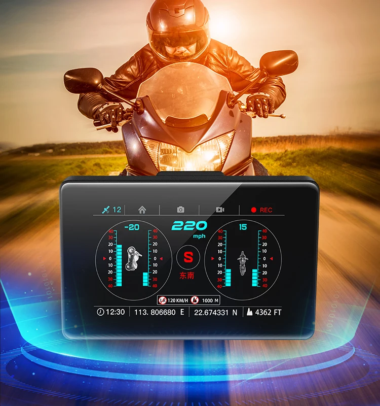 Motorcycle Camera C20-M IP67 Waterproof Overspeed Warning Motorcycle Equipments With HUD Head up Display Camera Moto Dual Cam