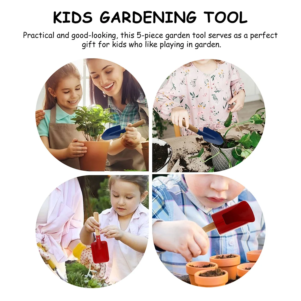 6 Pcs Children's Planting Tools Kids Gardening Set with Trowel Yard Wooden Rake