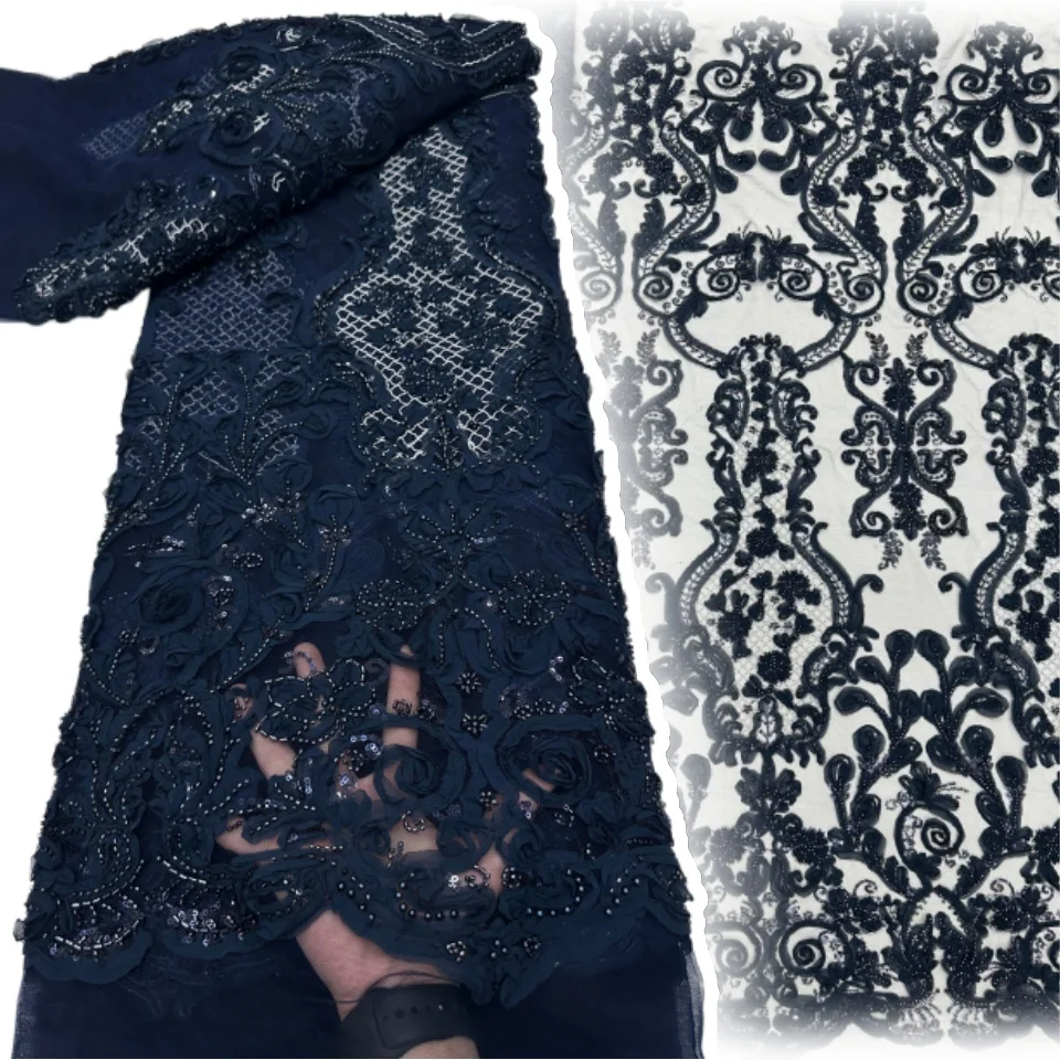 

Новый дизайн 3D африканского кружева с бисером 2026: высококачественная французская тюлевая ткань с пайетками для пошива нигерийских свадебных платьев 2360