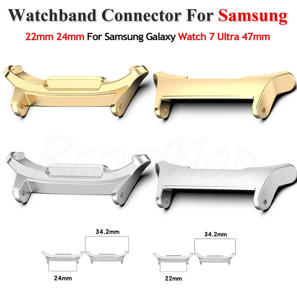 1Pair Metal Adapter For Samsung Galaxy Watch 7 Ultra 47mm Watchband Strap Connector Bracelet 316L Stainless Steel 22mm 24mm Band