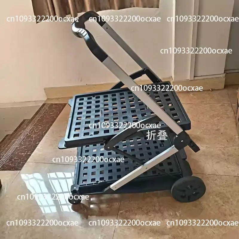 Folding  Two Tier Collapsible with One Heavy Duty Utility Cart with Multiple Uses Folding Trolley