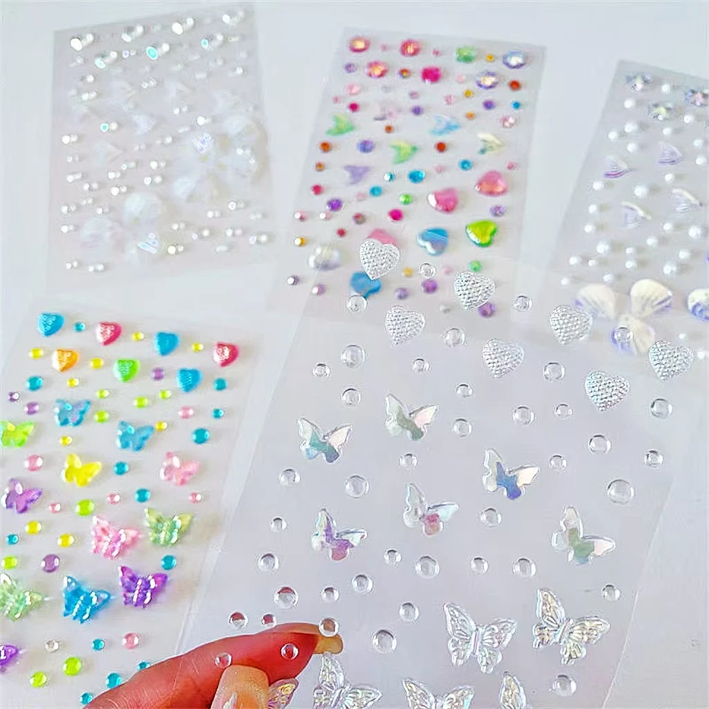 5 Pieces of Aurora Diamond 3D Stickers, Butterfly, Heart, Shell, and Star Combination, Gradient Colorful Handmade Diy, Suitable for Face Stickers and Decoration