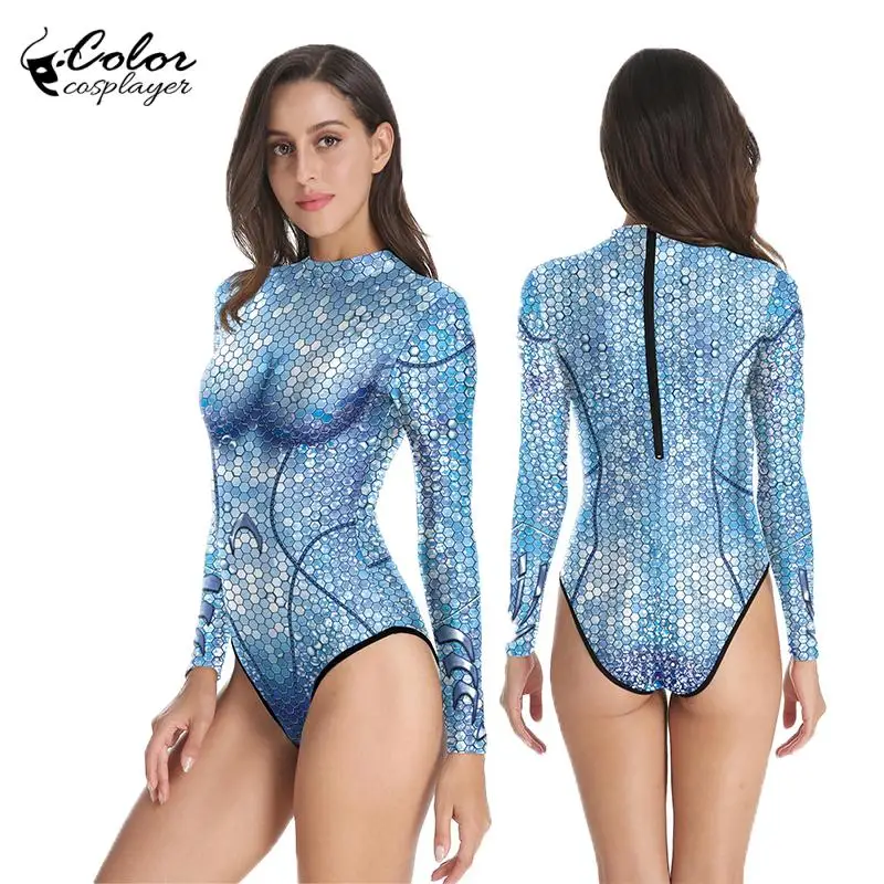 Mono de sirena con estampado 3D para mujer, traje de baño Sexy con cremallera, Catsuit Zentai, traje de Cosplay