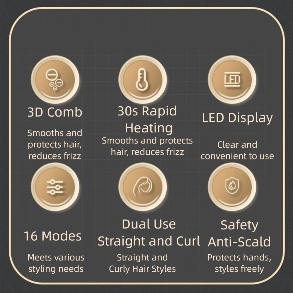 

Anti Scald Electric Hair Straightening Comb 2 in 1 LED Digital Display Negative Ion Straighten Brush Straight Curling Dual Use