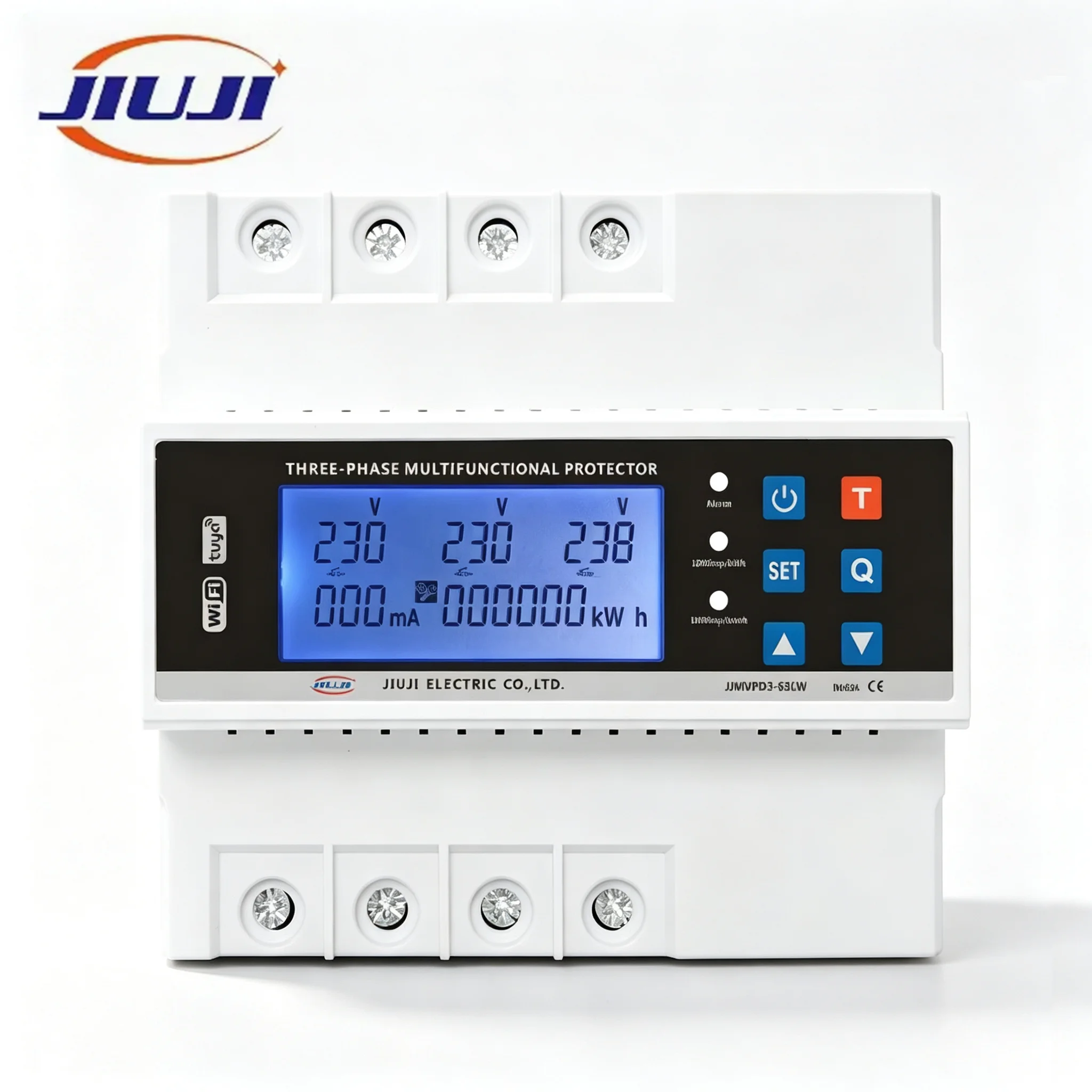 JIUJI JJMVPD3‑63LW 3‑Phase 63A DIN‑Rail Smart Energy Meter WiFi Tuya Remote Leakage & Voltage‑Current Protector