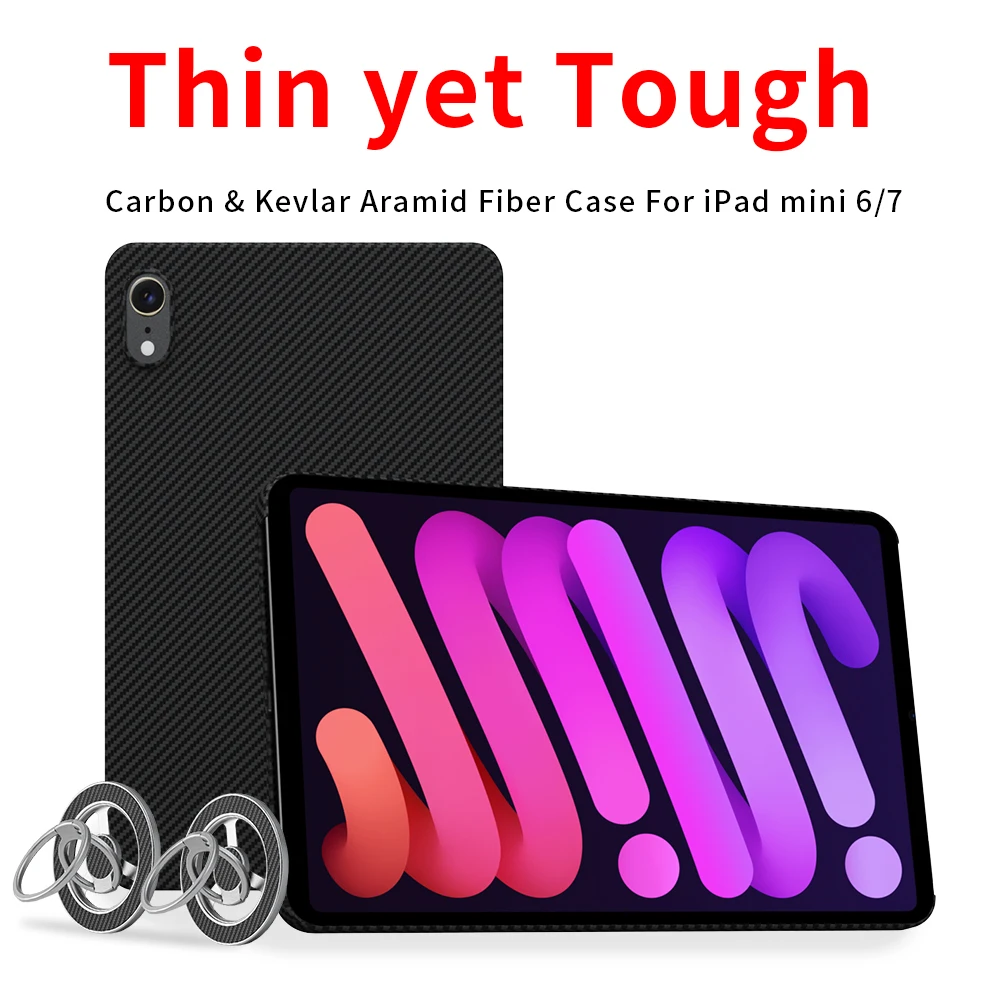 

For ipad mini 7 case carbon case 600d kevlar aramid fiber fabric thin hard cover magnetic balck Slim light red