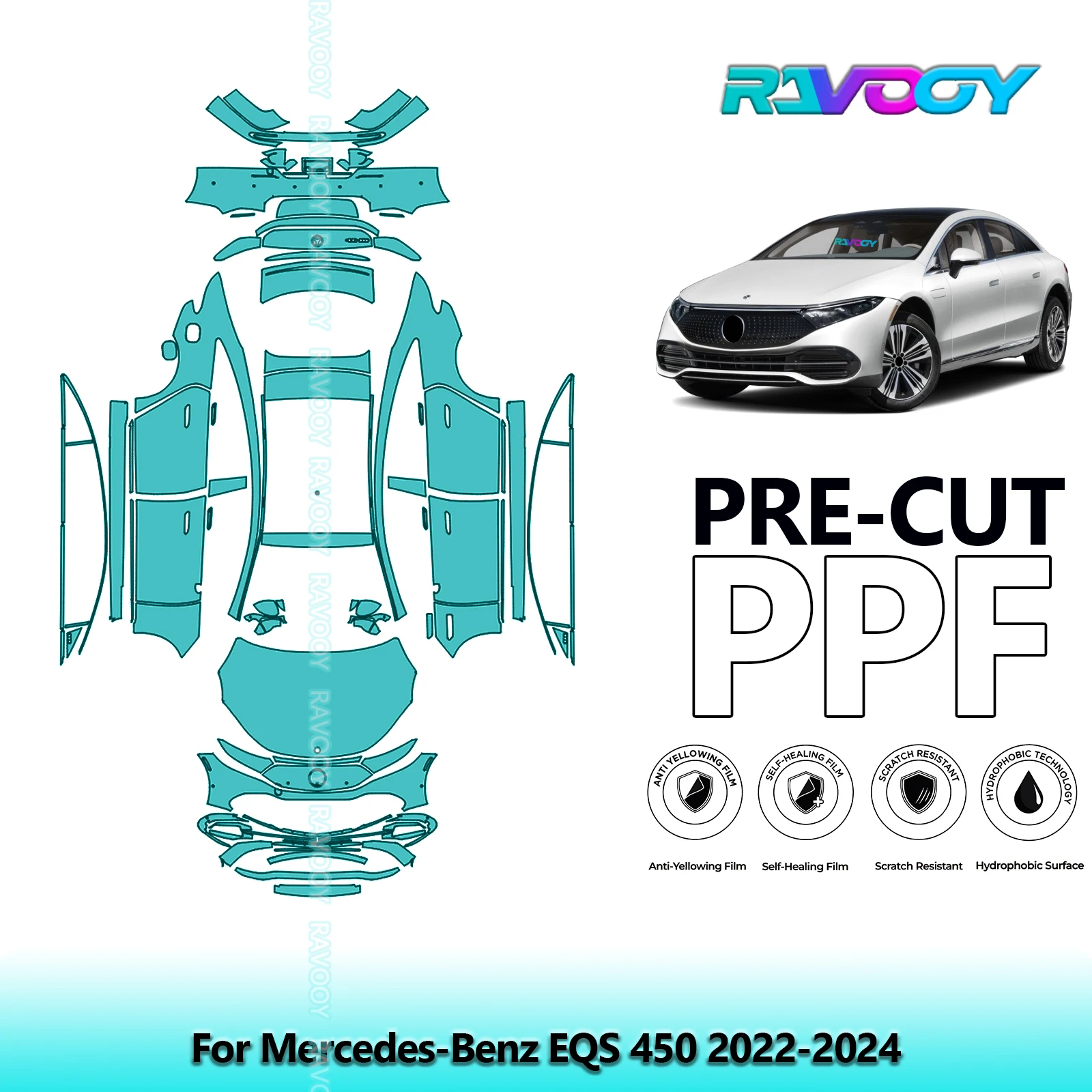 

Full Vehicle Clear Bra Precut PPF Paint Protection Film For Mercedes-Benz EQS 450 2022-2024