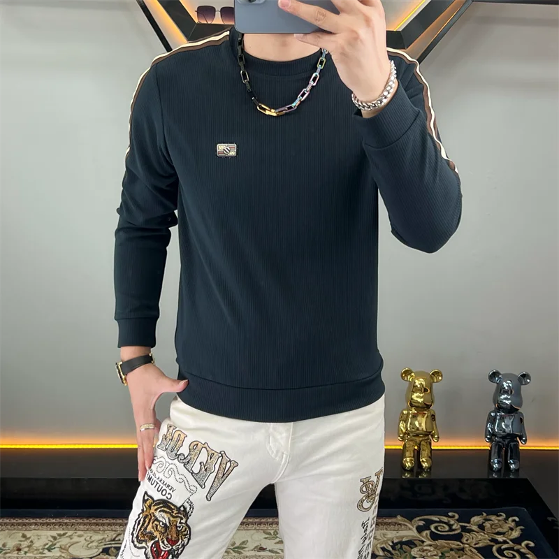

2025 Spring Men's Sweatshirts Long Sleeve Round Neck Casual Hoodie Fashion Splicing Business Social Pullover Streetwear Tops