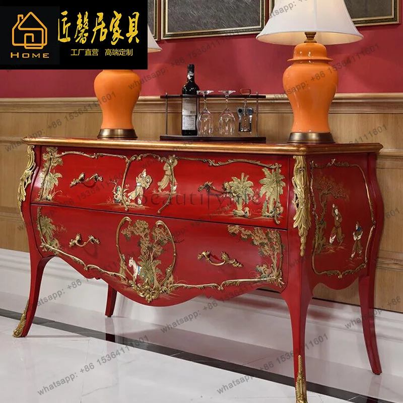 Classical peach blossom heart side cabinet Italian court English painted entrance cabinet