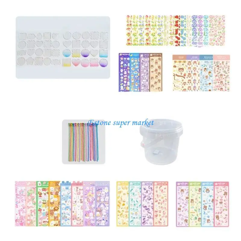090B Creative Sticker Set with Keychain Blanks for Decorating Notebooks Scrapbook Phone Stickers Making Project Kits Supply