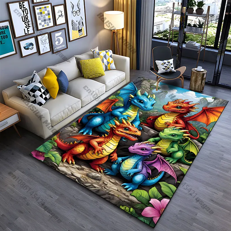 Colorful playful baby dragons carpet Yoga living room room decor children's crawling mat doormat area rug games mat