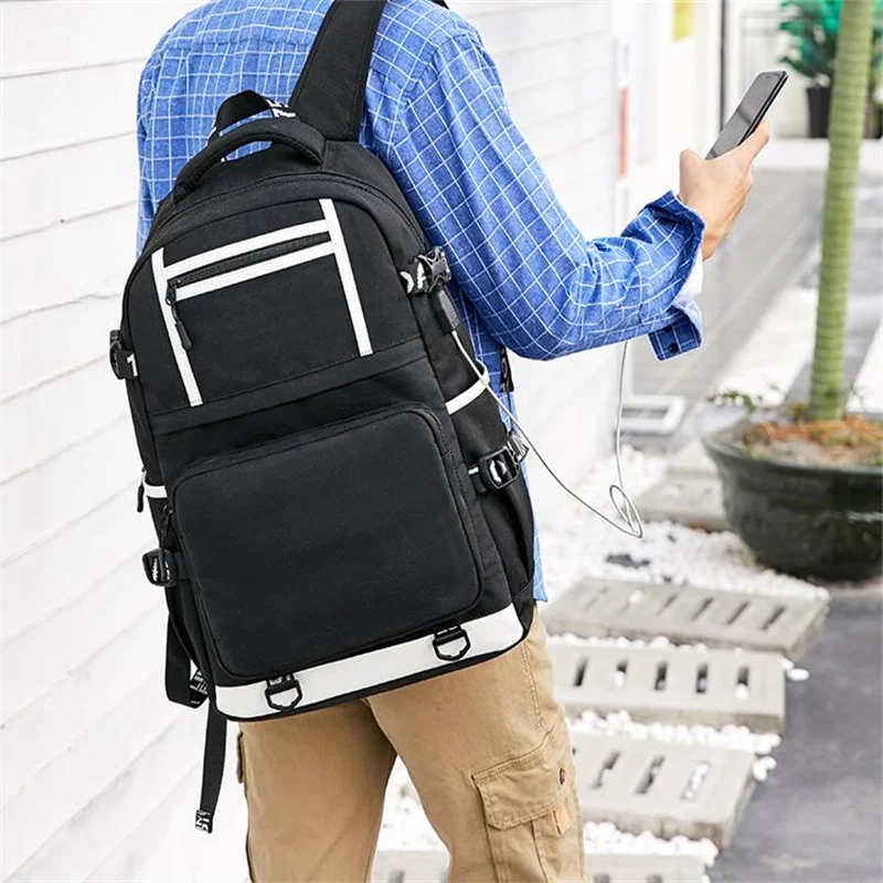 Jujutsu Kaimmer-Sacs à dos College pour hommes et femmes, cartable Anime pour adolescents, port de charge USB décontracté, sacs d'extérieur pour ordinateur portable, noir, Mochila