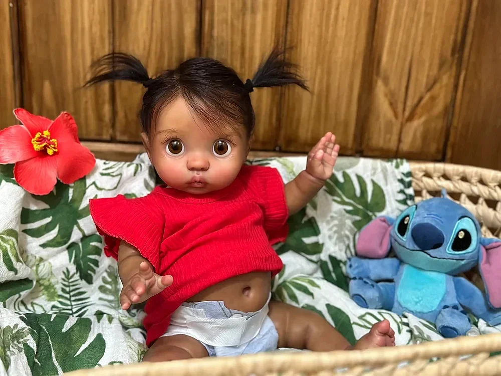 DLS Customized Limited Supply 16inch Reborn Baby Peeka With Hand-Rooted Hair Dark Skin Already Finished Doll Different Dress