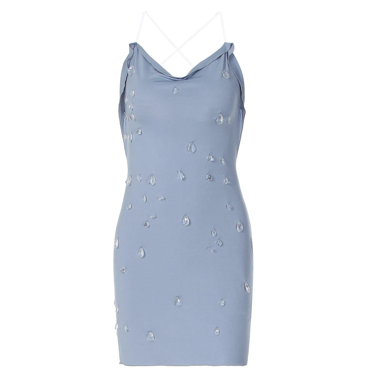 Dulzura été mode Sexy dos nu gouttelettes d'eau diamant décorer mince jarretelle Mini robe soirée Club rue vêtements