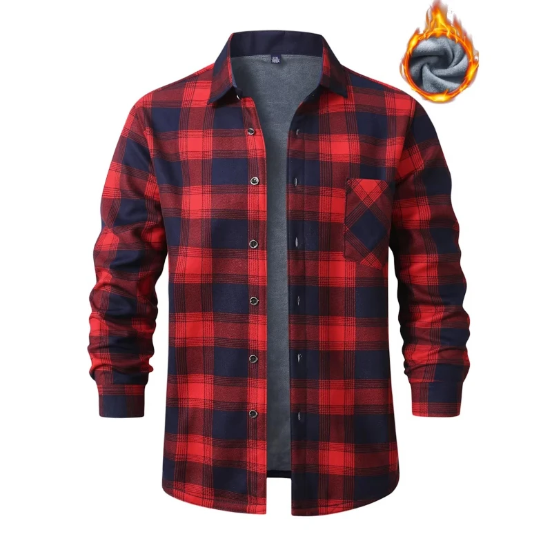 2026 Fall/Winter Fleece-Lined Thickened Multi-Color Warm Shirt for Men Fashionable Plaid Long-Sleeve Winter Casual Mens Camisas