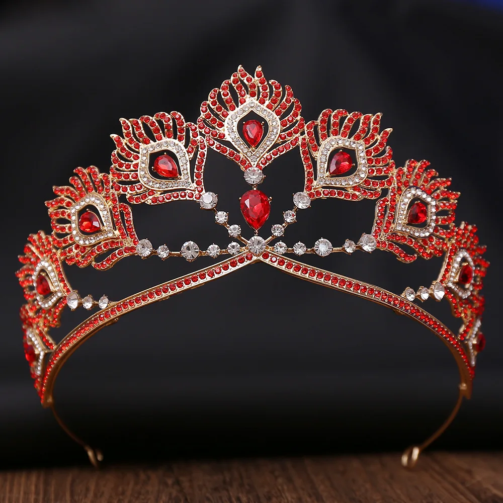 DIEZI Baroque Luxury Princess Green Purple AB Crystal Tiara For Women Girls Wedding Party Vintage Queen Crown Hair Accessories