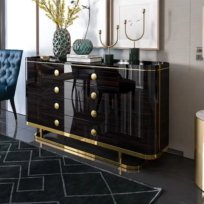 Wine Cabinet Furniture Dining Room Luxury Stainless Steel Kitchen Cabinet Modern Glass Marble Top Sideboard Cabinet