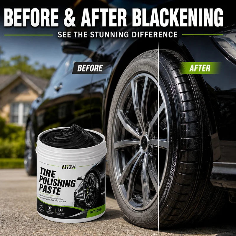 Tire Shine Wax - Durable Blackening Dressing, Anti-Aging Coating Prevents Cracks & Fading, All Tire Sidewalls, Deep Black Gloss