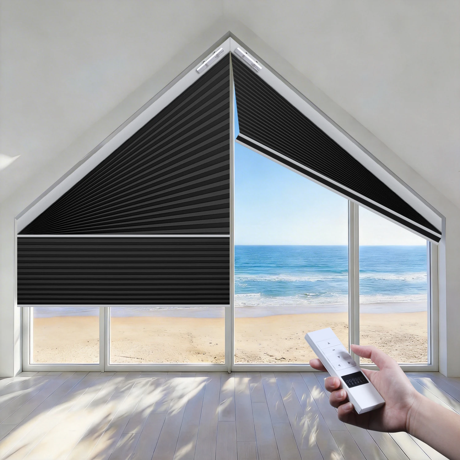 Motorized Angled Cellular Shades  with Rechargeable Motor  for Trapezoidal Triangular Polygonal Windows