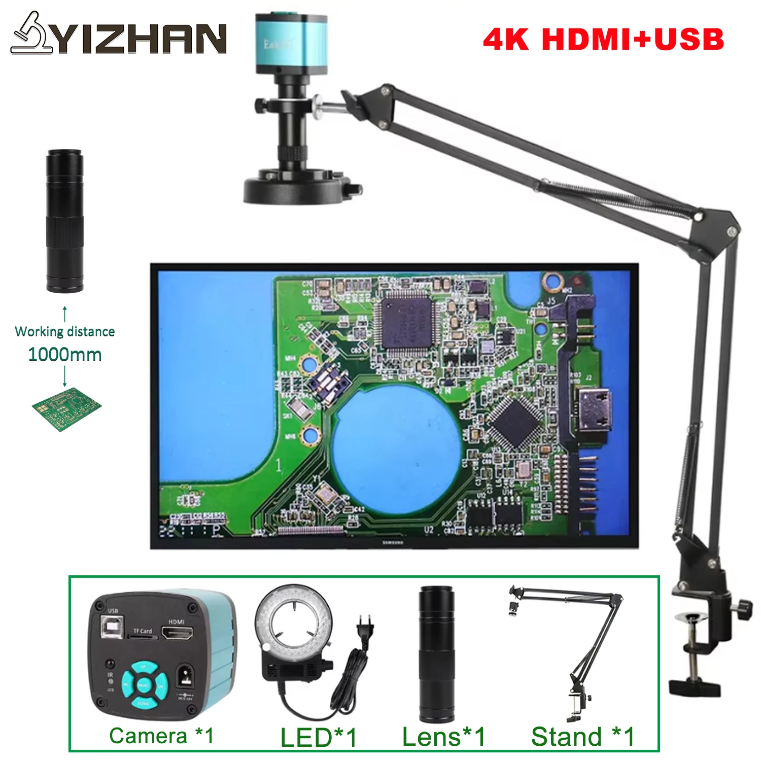 48MP 4K 1080P HDMI USB Industrial Video Microscope Camera 150X Zoom C Mount Lens For Digital Image Acquisition 13MP VGA+HDMI DIY