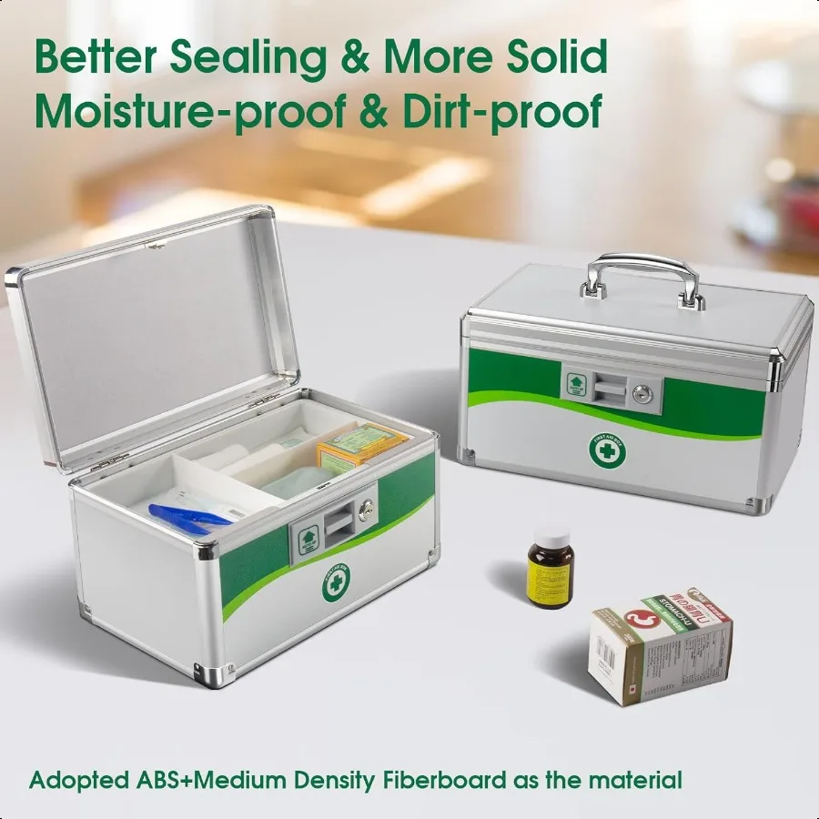 Caja de bloqueo de medicamentos Caja de almacenamiento de medicamentos segura de primeros auxilios Caja con cerradura de medicina diaria de aluminio en capas con llave 10 x 6,88 x 6,88