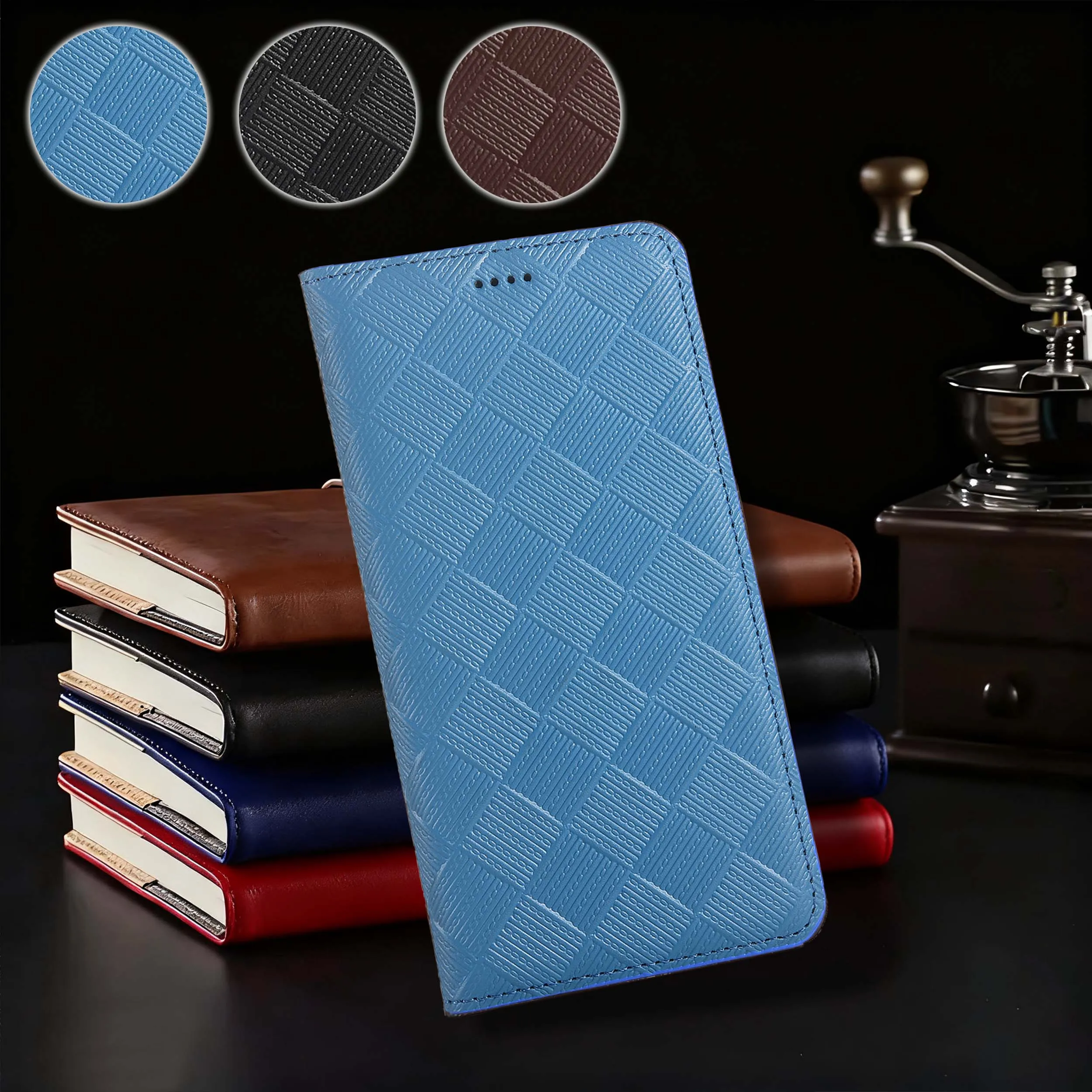 

For Honor Play 8T 9A 20 30 40 50 60 Plus Pro Knit Pattern Of Genuine Leather Wallet Flip Phone Cover Case Cowhide Scratch Proof