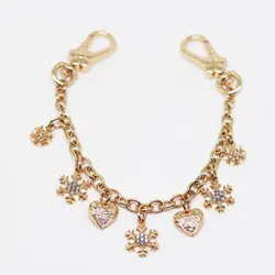 golden Metal keychain bag charm decoration bag extended shinny butterfly zircon pendant for girl lobster clasper