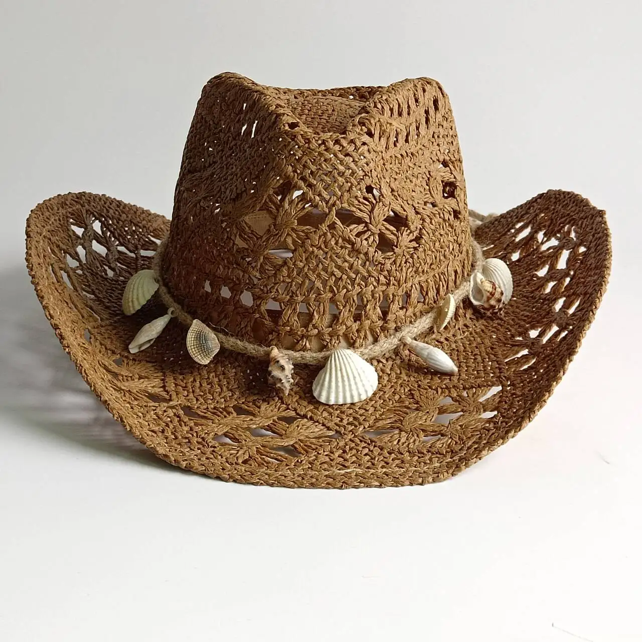 Summer Beach Bohemian Straw Hat Wooden Beads Hollow Out Sun Hat   Shell Women Men Western Cowboy Hats chapeau cowboy
