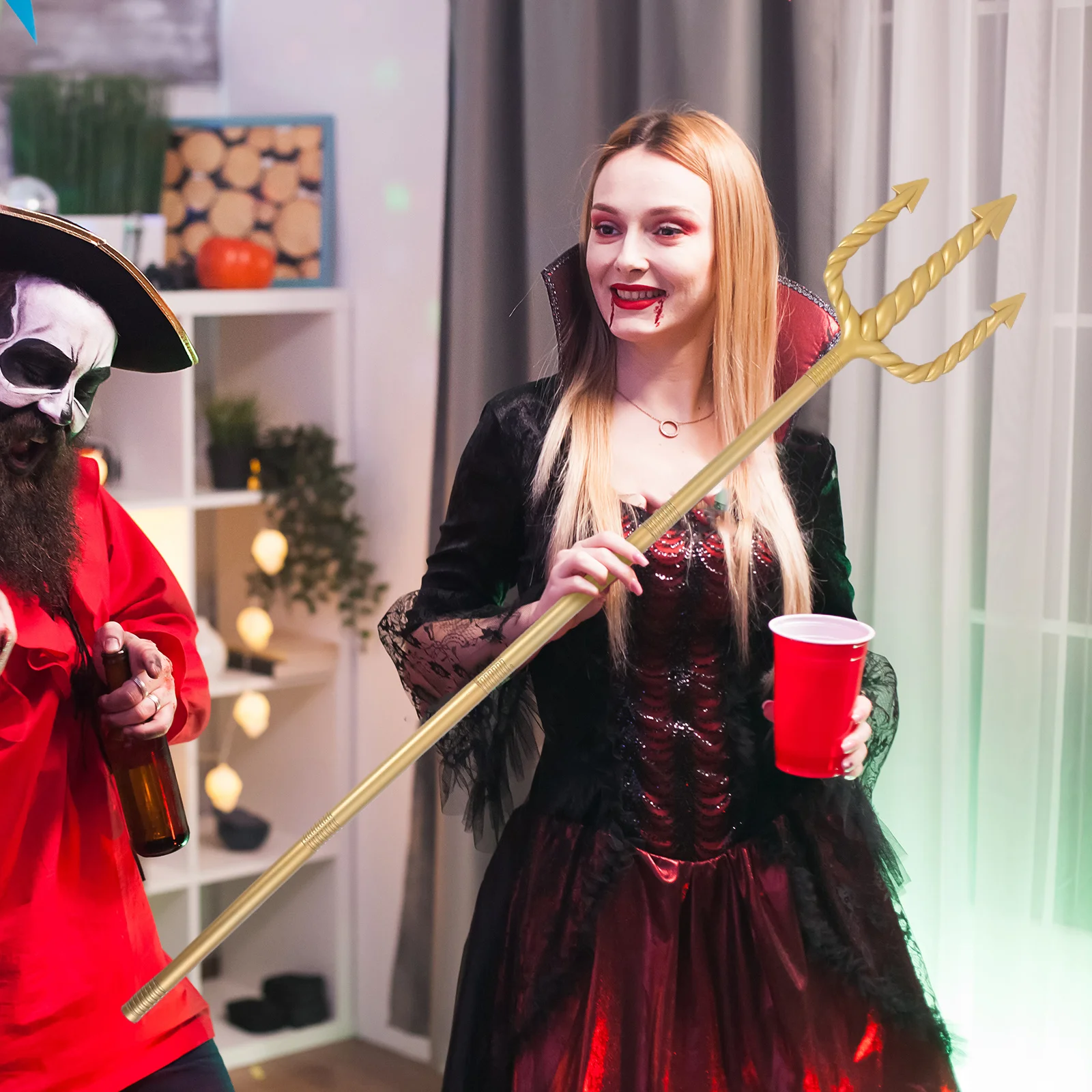 

Halloween Decorative Pitch Fork Plastic Trident Prop for Cosplay Costume Demon Accessory Stage Performance Party Favors
