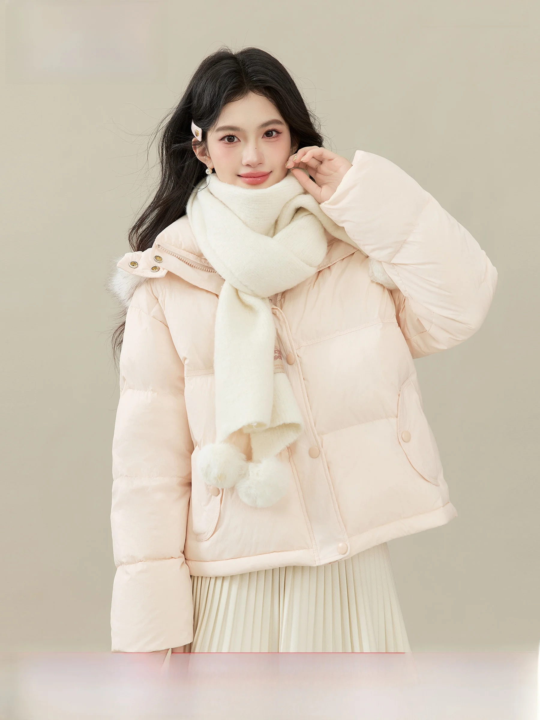 

Rouge Peach Warm Weave ort White Du down Jaet Women's Winter New Sle Coat High Waist Warmth Casual Sle Zipper Closure