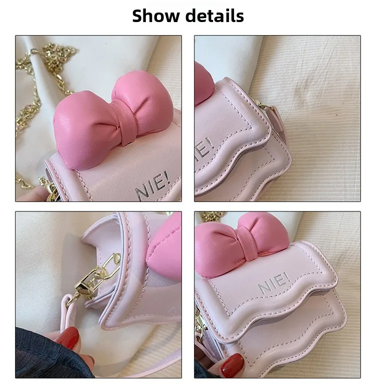 Niedliche Umhängetasche mit Schleifenkette, koreanische Mini-Schultertasche für Mädchen, Kinder, Mutter, Tochter, passende Modetasche – Detail 6