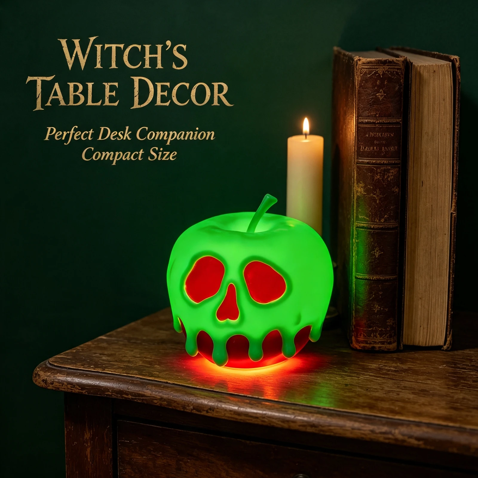 Green Poisoned Apple Skull Lamp LED Light Up Evils Queen Witch Prop Cos Halloween Party Home Bar Scary Decoration Spooky Gift