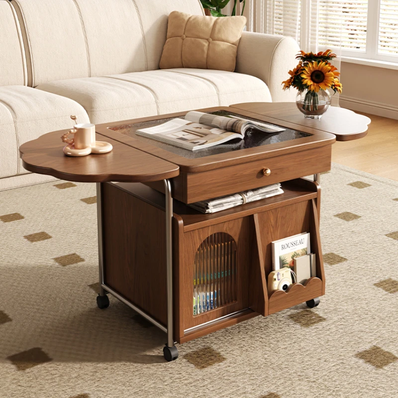 Retro style coffee table living room household small apartment foldable mobile sofa side table multi-functional storage