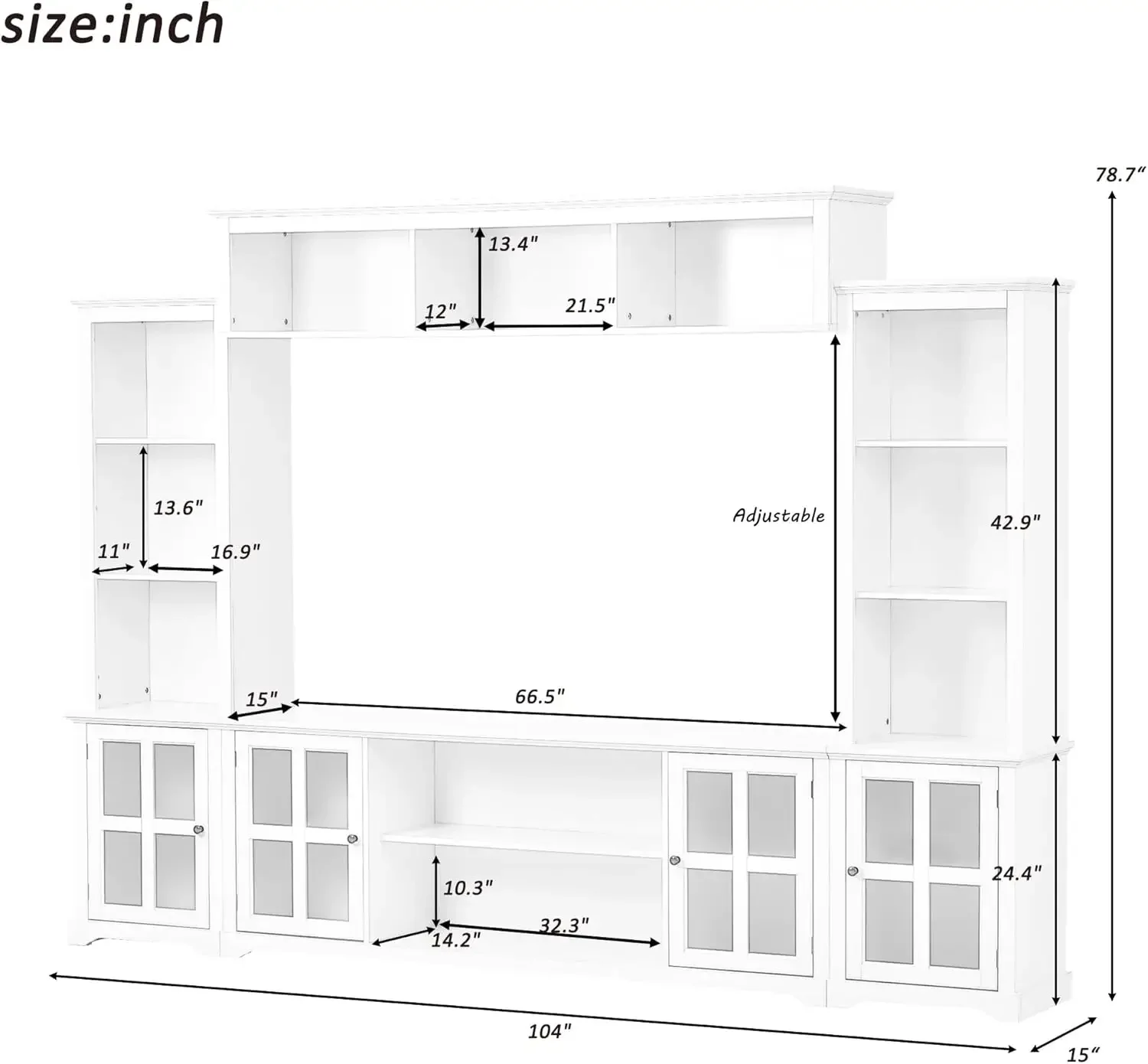 Modern TV Stand with Tempered Glass Door - Minimalist Entertainment Wall Unit with Bookshelf and Wine Storage